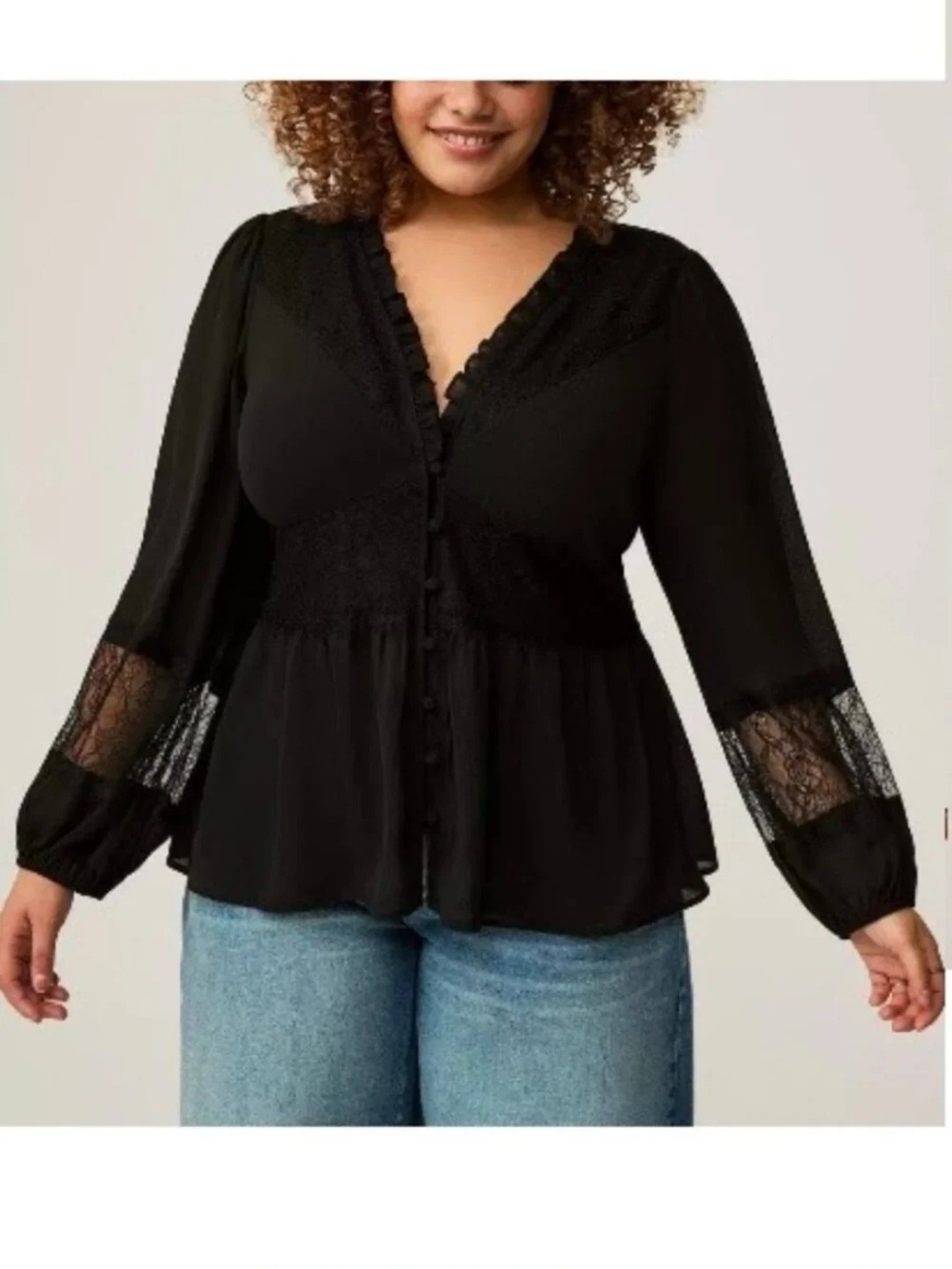 torrid Black Lace-Inset Smocked Peplum Blouse Size 2XL